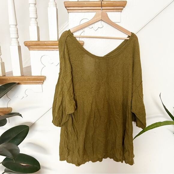 Intimately Free People Olive Green Tunic Bow Back Relaxed Fit 3/4 Sleeve Size M - Picture 1 of 7